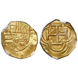 Bogota, Colombia, cob 2 escudos, Philip IV, assayer not visible (A below mintmark NR to left), encap