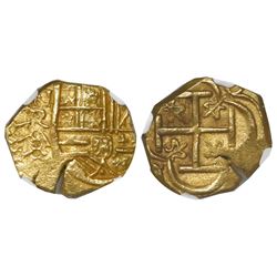 Bogota, Colombia, cob 2 escudos, Philip IV, assayer A below mintmark NR to left, encapsulated NGC MS