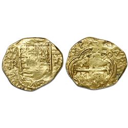 Bogota, Colombia, cob 2 escudos, Philip IV, assayer R to right, mintmark NR to left (ca. 1650).