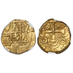 Bogota, Colombia, cob 2 escudos, posthumous Charles II, no assayer (Arce), encapsulated NGC AU 58, f