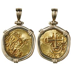 Bogota, Colombia, cob 2 escudos, posthumous Charles II, no assayer (Arce), from the 1715 Fleet, moun