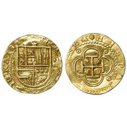 Seville, Spain, cob 4 escudos, Philip II, assayer Gothic D below mintmark S to left.