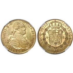 Potosi, Bolivia, bust 4 escudos, Charles IV, 1803PJ, rare, encapsulated NGC AU 53, finest and only s