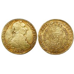 Santiago, Chile, bust 8 escudos, Charles IV (bust of Charles III), 1796DA.