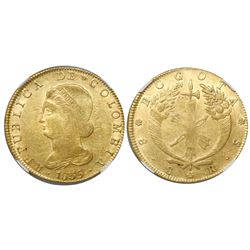 Bogota, Colombia, 8 escudos, 1835RS, encapsulated NGC AU 58.