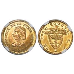 Bogota, Colombia, 1 peso, 1842RS, encapsulated NGC MS 64, tied for finest known in NGC census, ex-Li