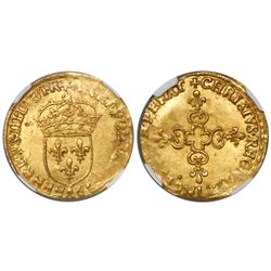 France (Paris mint), ecu, Henry III, 1589-A, encapsulated NGC MS 63.