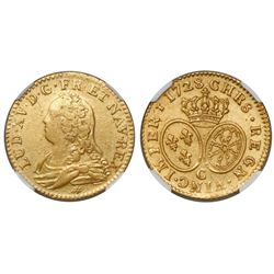 France (Caen mint), Louis d'or, Louis XV, 1728-C, from the Auguste (1761), encapsulated NGC genuine