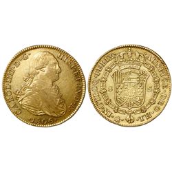 Mexico City, Mexico, bust 8 escudos, Charles IV, 1806TH.