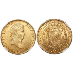 Mexico City, Mexico, bust 8 escudos, Ferdinand VII, 1820JJ, encapsulated NGC MS 62.
