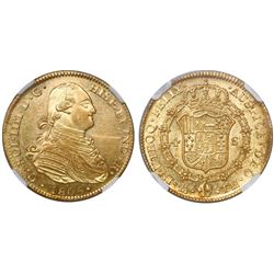 Mexico City, Mexico, bust 4 escudos, Charles IV, 1805TH, encapsulated NGC AU 55, finest known in NGC