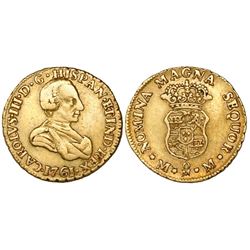 Mexico, bust 1 escudo, Charles III (young bust), 1761MM, very rare, ex-Huntington.