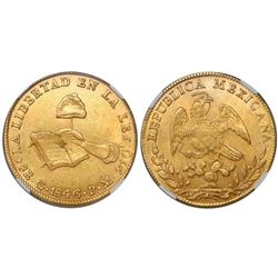 Guanajuato, Mexico, 8 escudos, 1846PM, encapsulated NGC AU 58, finest known in NGC census.