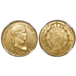 Lima, Peru, bust 4 escudos, Ferdinand VII, 1817JP, encapsulated NGC AU 55, finest and only specimen