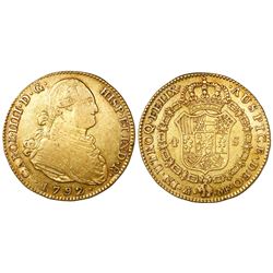 Madrid, Spain, bust 4 escudos, Charles IV, 1792MF, ex-Superior (1976 COIN).