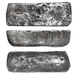 Large silver bar #72, 83 lb 7.52 oz troy, Class Factor 1.0, dated "Po(tosi) 1622" in cartouche, foun