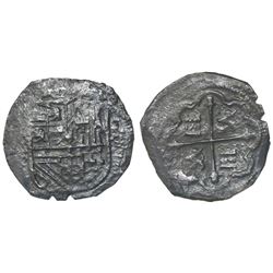 Mexico City, Mexico, cob 4 reales, Philip II, assayer F (oMF to left, 4 to right).