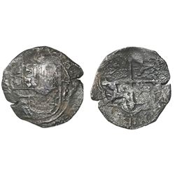 Mexico City, Mexico, cob 4 reales, Philip II or III, assayer F below mintmark oM to left (not visibl