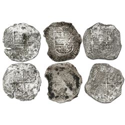 Lot of three Mexico City, Mexico, cob 8 reales, Philip III, assayer D (where visible), all Grade 3.