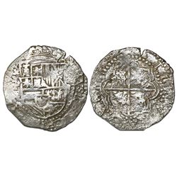 Potosi, Bolivia, cob 8 reales, Philip III, assayer R (curved leg), Grade-2 quality but tag and certi