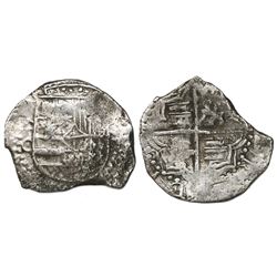 Potosi, Bolivia, cob 8 reales, Philip III, assayer C (rare), Grade 2.