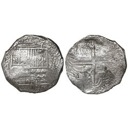 Potosi, Bolivia, cob 8 reales, Philip III, assayer M, denomination as V-III (rare), Grade 1.