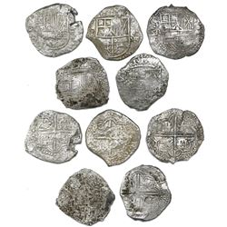 Lot of five Potosi, Bolivia, cob 8 reales, Philip III, various assayers (where visible), all Grade 2