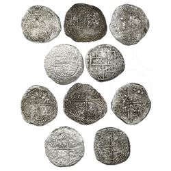 Lot of five Potosi, Bolivia, cob 8 reales, Philip III, various assayers (where visible), one Grade 2