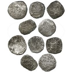 Lot of five Potosi, Bolivia, cob 8 reales, Philip III, various assayers (where visible), all Grade-3