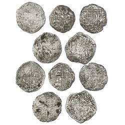 Lot of five Potosi, Bolivia, cob 8 reales, Philip III, various assayers (where visible), all Grade-3