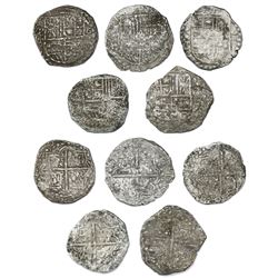 Lot of five Potosi, Bolivia, cob 8 reales, Philip III, various assayers (where visible), all Grade-3