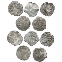 Lot of five Potosi, Bolivia, cob 8 reales, Philip III, various assayers (where visible), all Grade 3