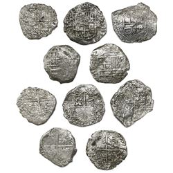 Lot of five Potosi, Bolivia, cob 8 reales, Philip III, various assayers (where visible), all Grade 3