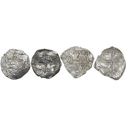 Lot of two Potosi, Bolivia, cob 8 reales, Philip III, assayers not visible, Grade-2 or -3 quality bu