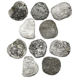 Lot of five Potosi, Bolivia, cob 8 reales, Philip III, assayers not visible, all Grade 4.