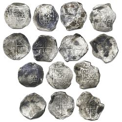 Lot of seven Mexico City, Mexico, cob 8 reales, Philip III and IV, assayers not visible.