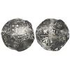 Image 1 : Potosi, Bolivia, cob 8 reales, 1649Z, crowned-T countermark on cross (rare).