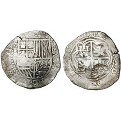 Potosi, Bolivia, cob 8 reales, (1)650O, dots between digits, modern 5, with crowned-(?) countermark