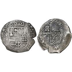 Potosi, Bolivia, cob 8 reales, (1649-50)O, with crowned-T countermark (rare) on cross.