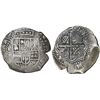 Image 1 : Potosi, Bolivia, cob 8 reales, (1649-50)O, with crowned-T countermark (rare) on cross.