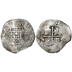 Potosi, Bolivia, cob 4 reales, Philip IV, assayer not visible (style of assayer O, 1649-50), with cr