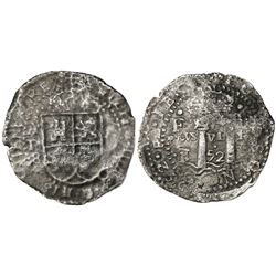 Potosi, Bolivia, cob 8 reales, 1652E transitional Type V/A, motto as PLVS-VL-TRA, very rare.