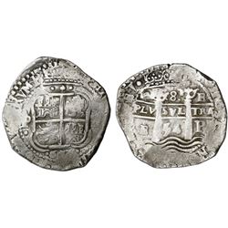 Potosi, Bolivia, cob 8 reales, 1654E.