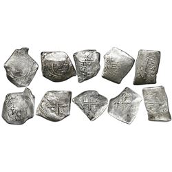 Lot of five Mexico City, Mexico, cob 8 reales, Charles II, assayers G and L (all visible).