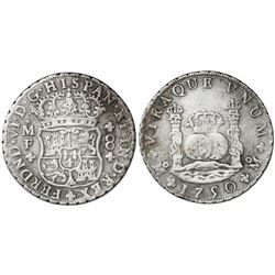 Mexico City, Mexico, pillar 8 reales, Ferdinand VI, 1750MF, 7/7 in date.