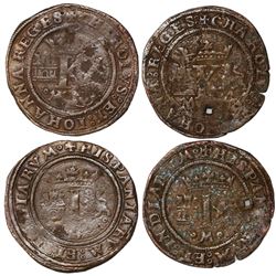 Lot of two Mexico City, Mexico, copper 4 maravedis, Charles-Joanna, "Late Series," king's name as CH