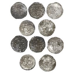 Lot of five Mexico City, Mexico, cob 1R, Philip II, assayer O, different varieties.