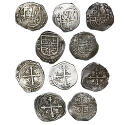 Lot of five Mexico City, Mexico, cob 1R, Philip III, various assayers: F (2), A/F, D/F and D.