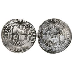Lima, Peru, 2 reales, Philip II, assayer R (Rincon) to right, motto PL-VSV-L, legends HISPA / NIARVM