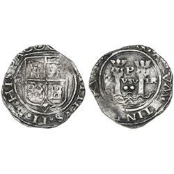 Lima, Peru, 2 reales, Philip II, assayer R (Rincon) to left, motto PL-VSV-TR, legends HISPA / NIARVM